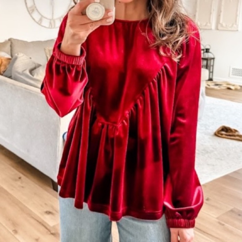 Deep Wine Velvet Baby Doll Top⭐️